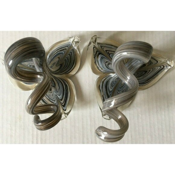 VTG C. 1980 2 Art Glass Paperweight Handblown Decor Swirl Lily Flower Gray 5*4" - Picture 8 of 8